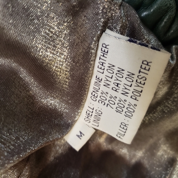 Vintage Unisex Hunter Green Leather Puffer Zip Up Boxy Jacket, Size M - Picture 9 of 10